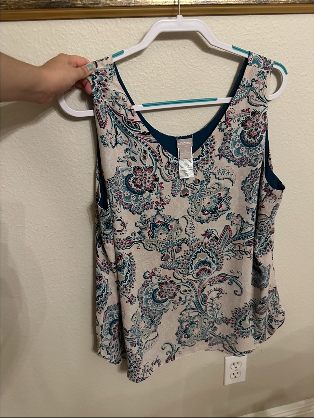 Chicos Floral Paisley Scoop Neck Tank - Teal, Blush, Navy